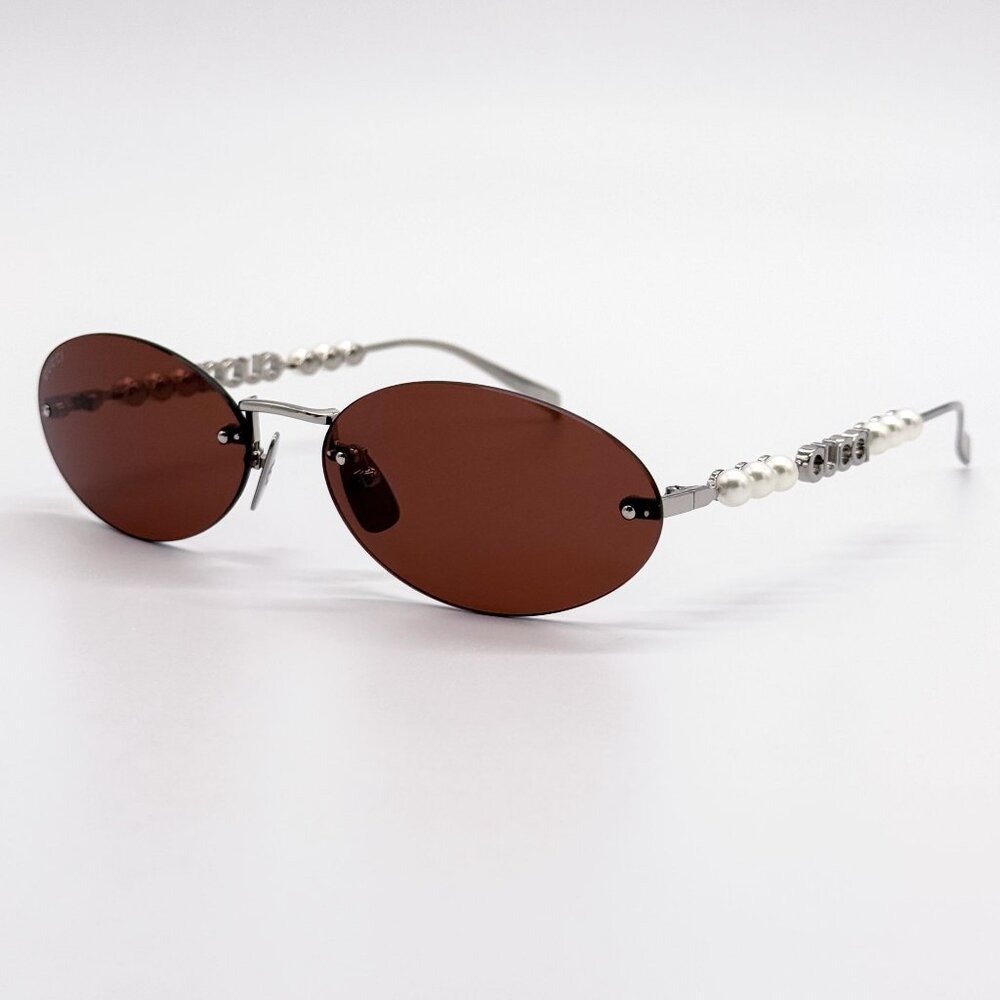 NEW GUCCI SUNGLASSES SILVER WOMEN OVAL EYEWEAR GUCCI GG1922S 002 - Picture 10 of 14